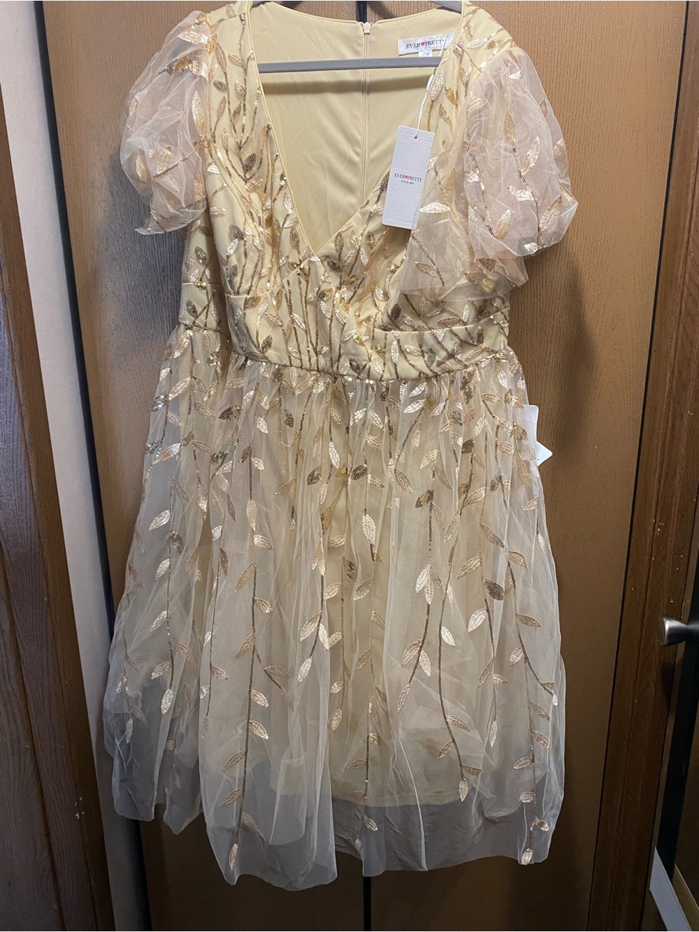 Women’s Cream and Gold Leaf Tulle Party Dress